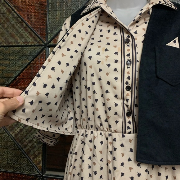 Vintage 70’s midi-dress with matching vest size Medium Hippie couture Geek retro - Picture 4 of 16